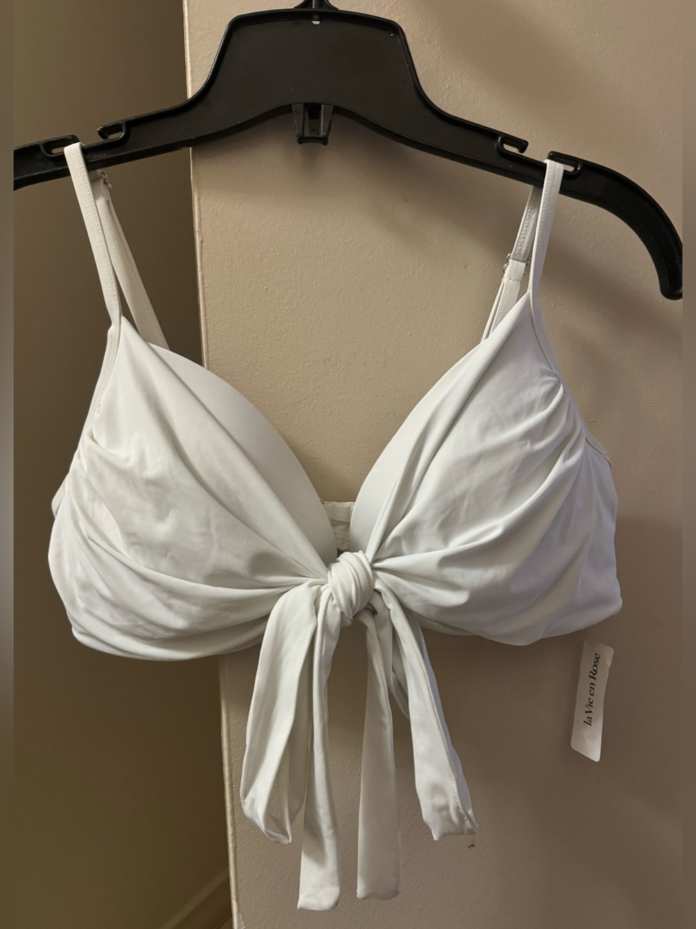 La Vie En Rose aqua White Tie-Front Bikini Top